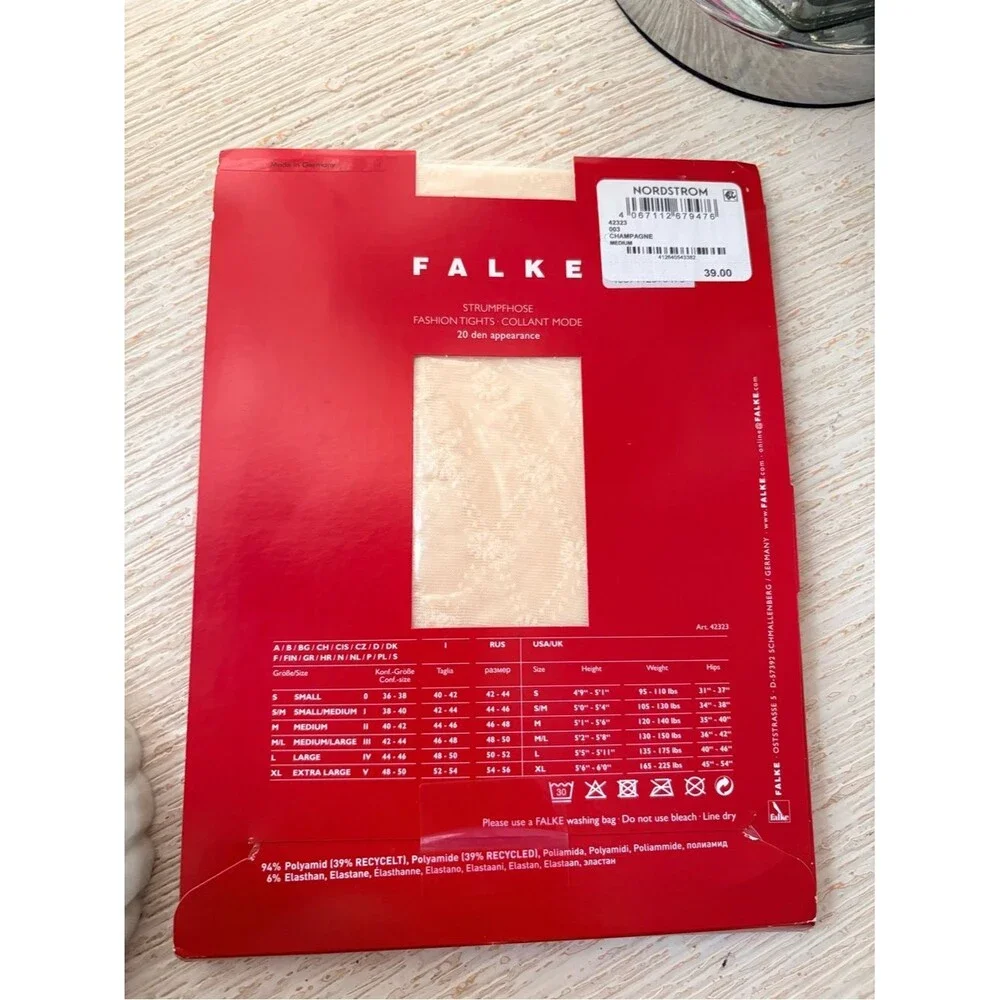 NWT Falke Champagne Printed Dot Tights Size M 20 Denier Luxury Made In Germany